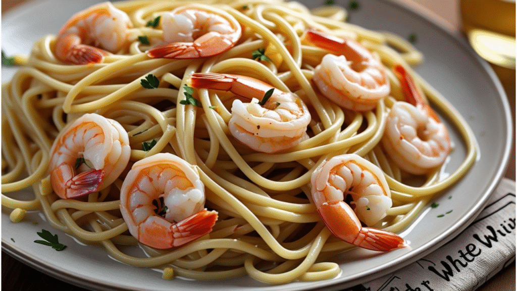 Garlic Butter White Wine Shrimp Linguine recipe 